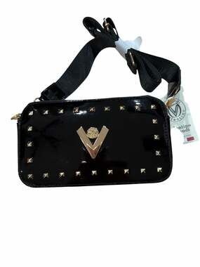 NEW Valentino Orlandi Crossbody Camera Bag Purse Black Gold Hardware MSRP $280